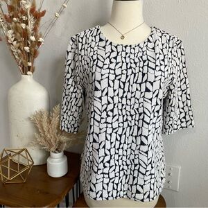 [Ann Taylor] Navy+White Mid-Sleeve Textured Blouse